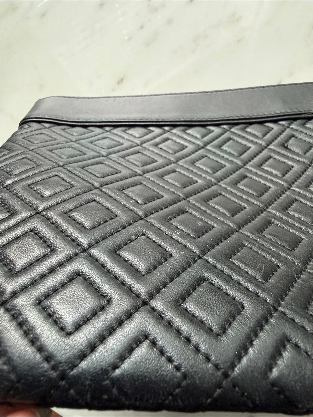 Tory Burch Black Quilted Leather Tassel Zip Clutch